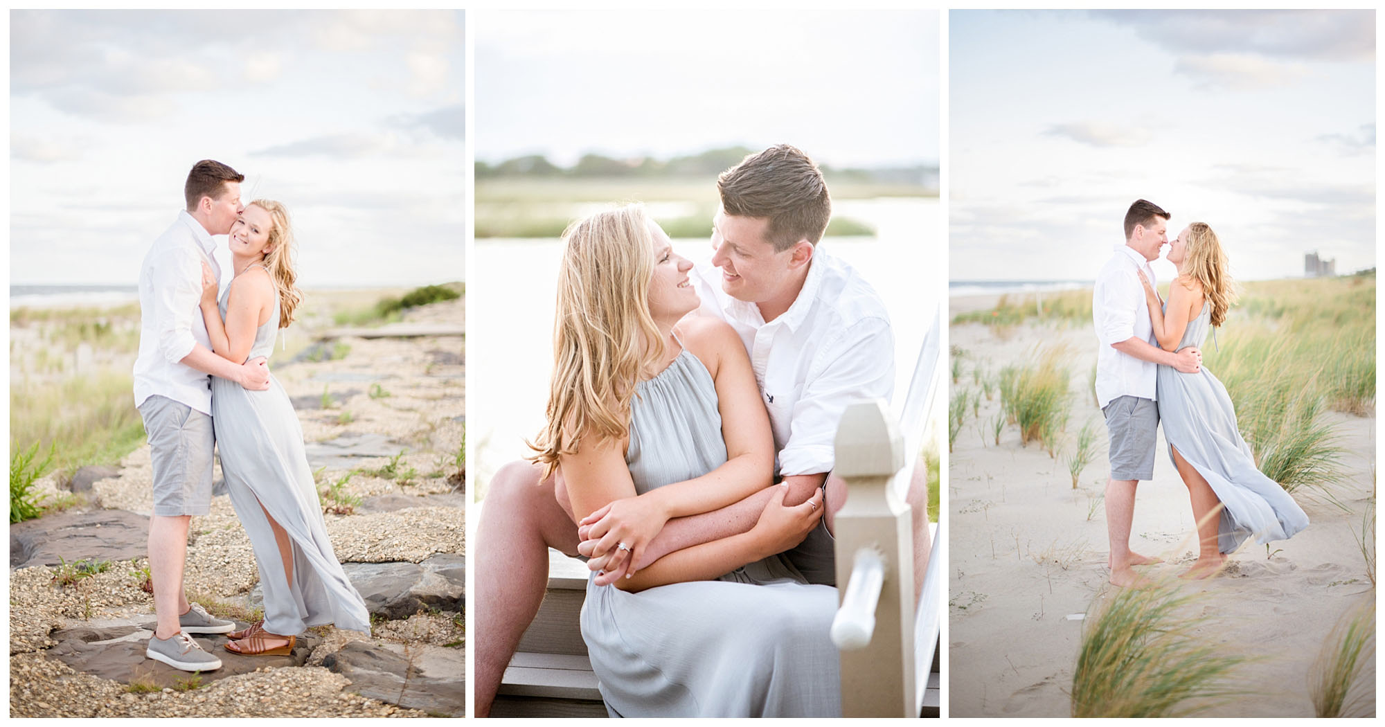 sea bright beach sunset engagement photos on the sea wall, dunes, and river