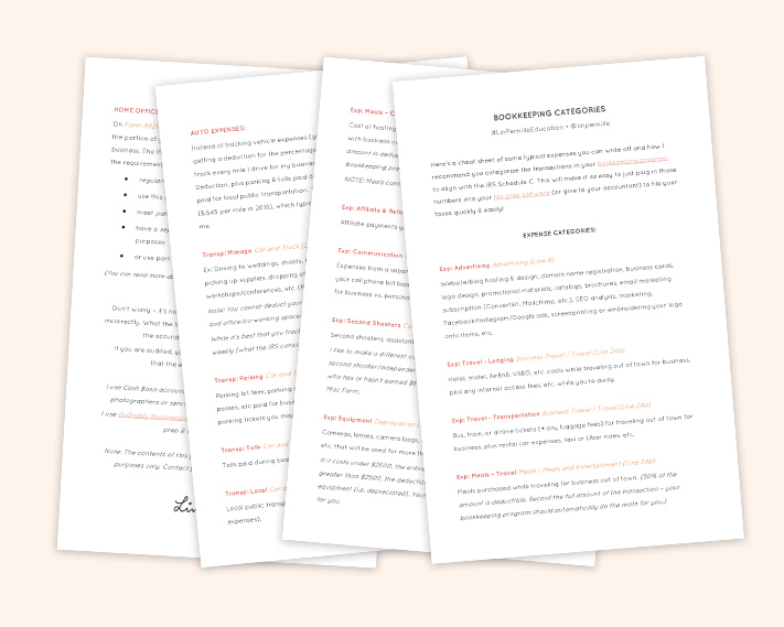 categorizing photography business tax deductions cheat sheet