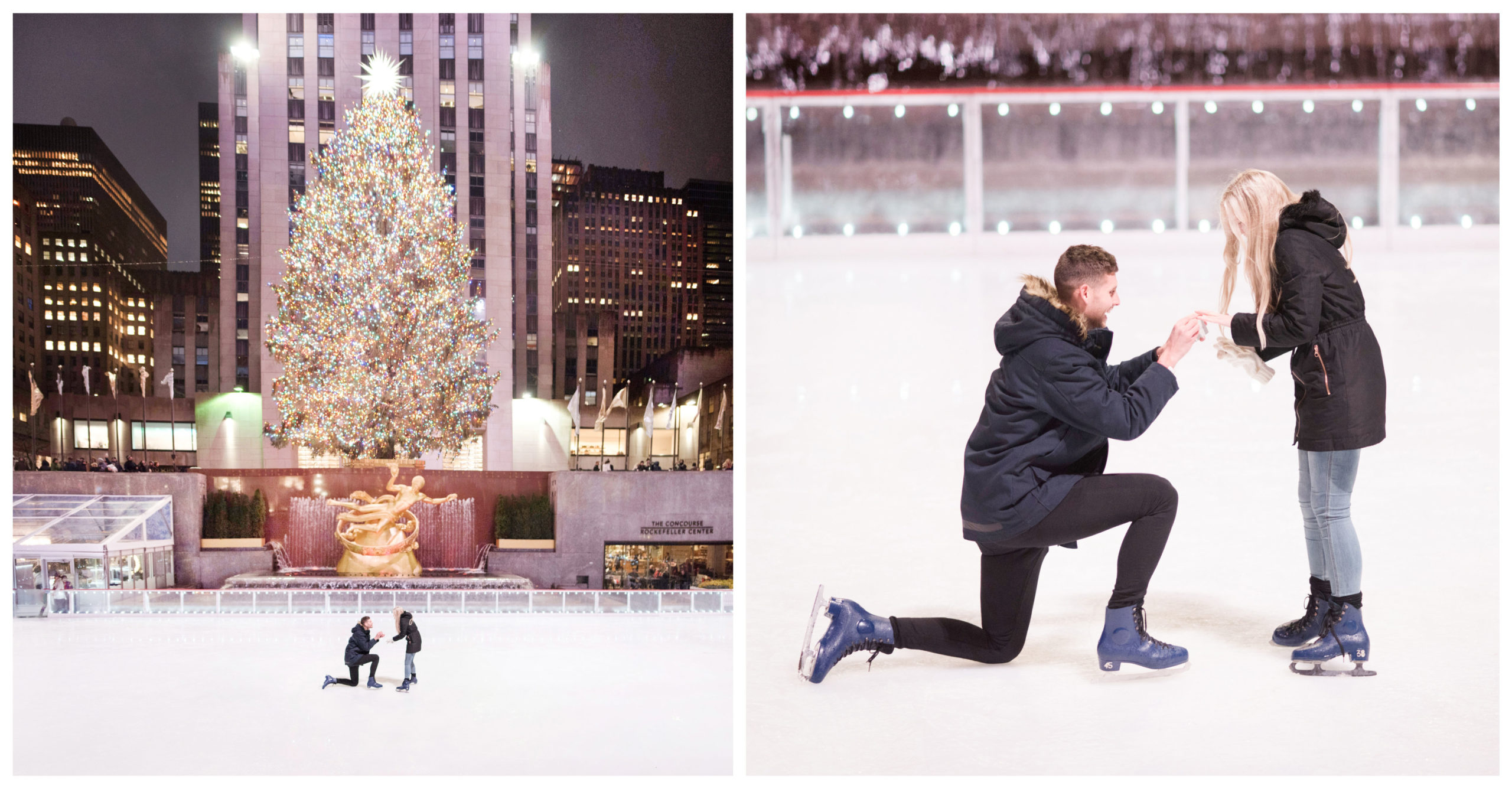 rockefeller center ice rink christmas tree surprise proposal in nyc