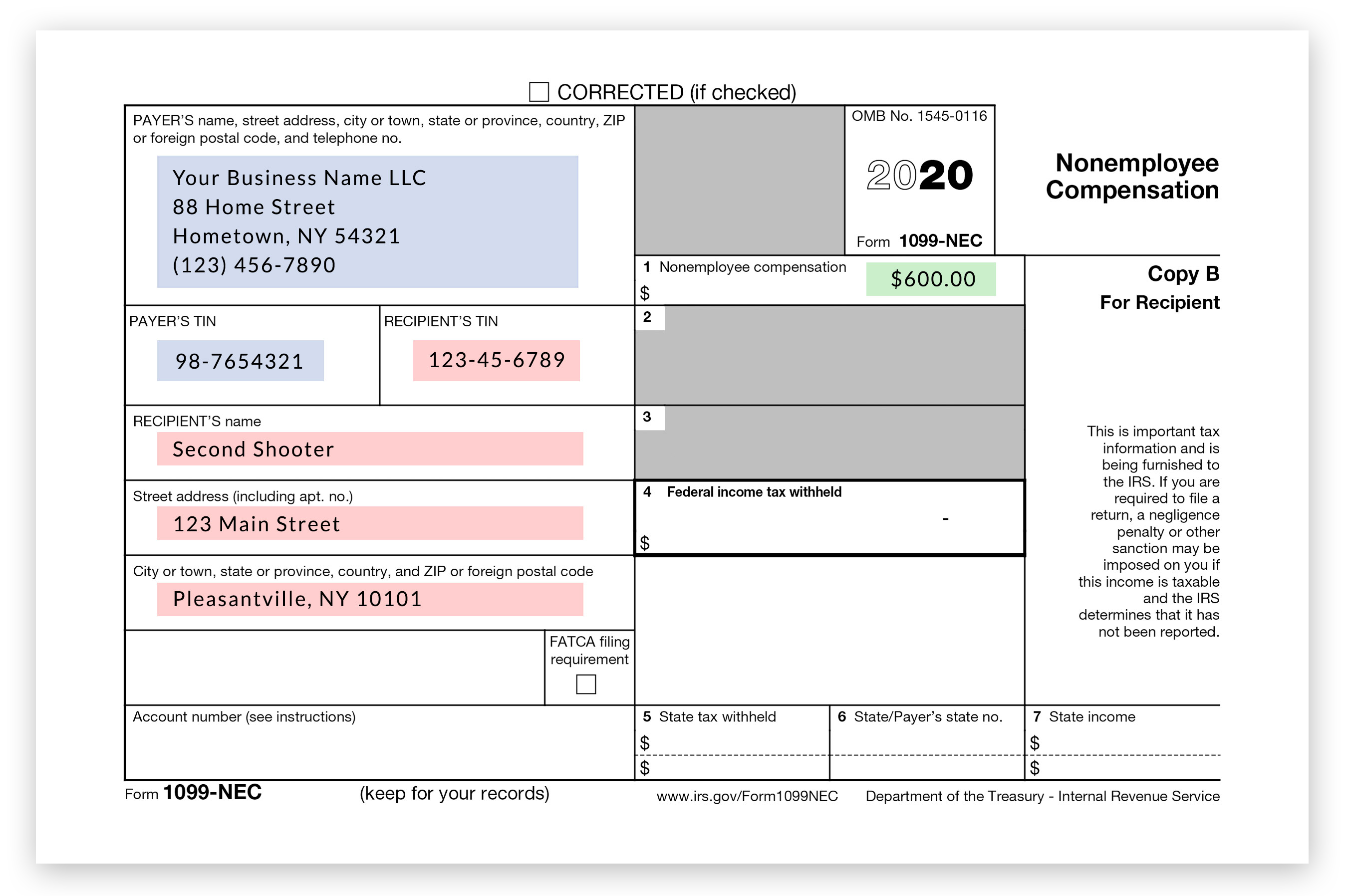 example new 1099-NEC IRS form as of 2020