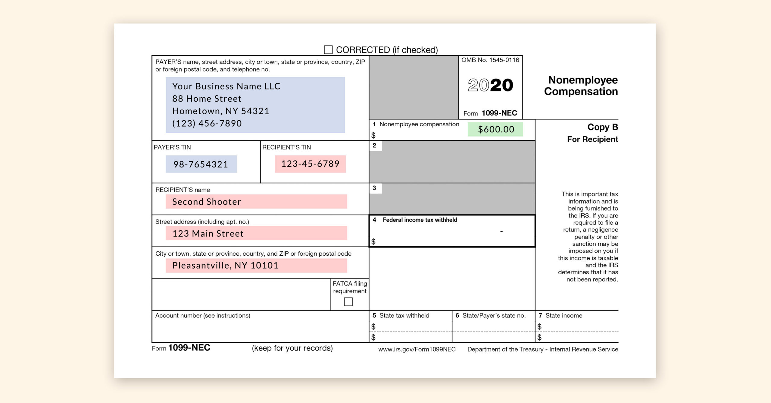 example template new 1099-NEC IRS form as of 2020