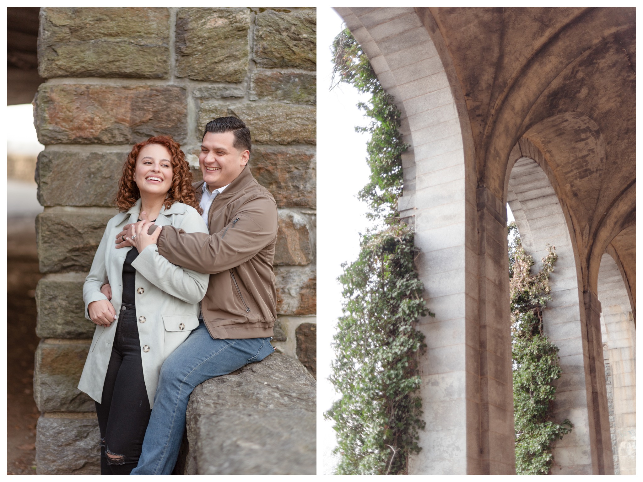 fort tryon park engagement session at the hudson river lookout arches