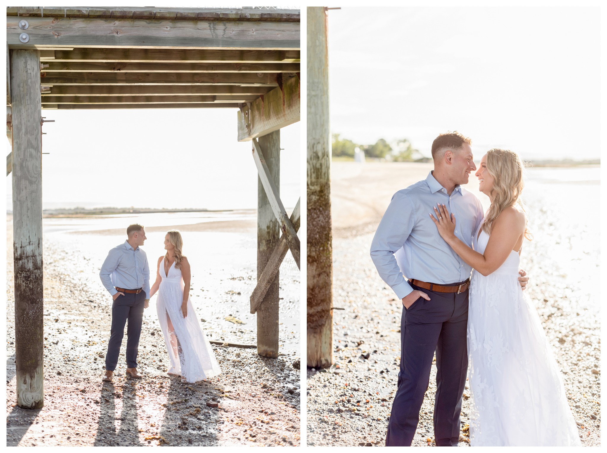 walnut beach engagement session in milford ct at silver sands beach under the pier