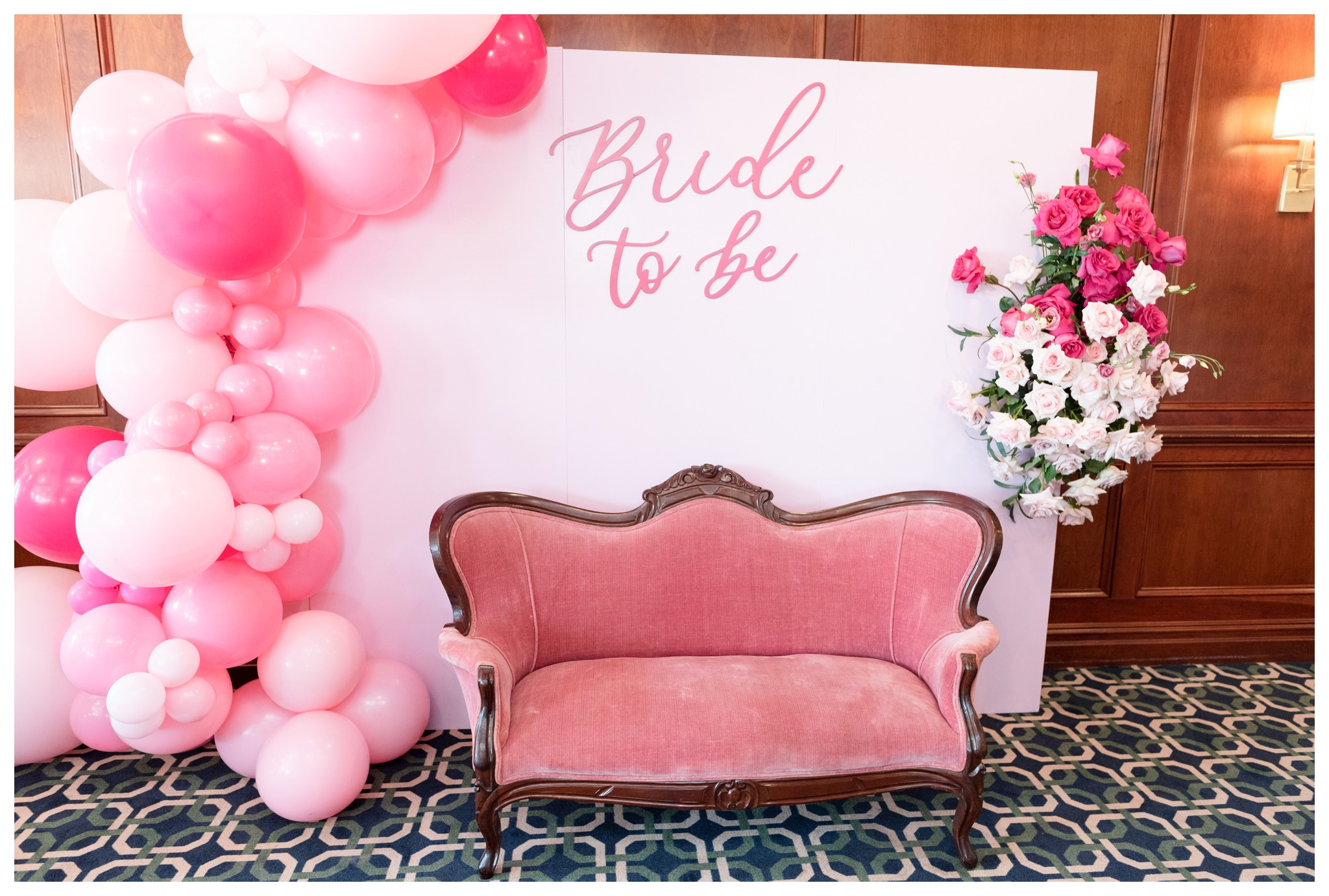 pink vintage chair setup for bridal shower at essex fells country club in nj