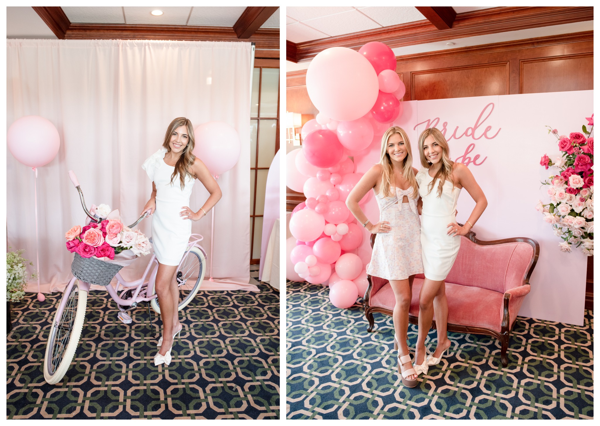 pink vintage chair setup for bridal shower at essex fells country club in nj