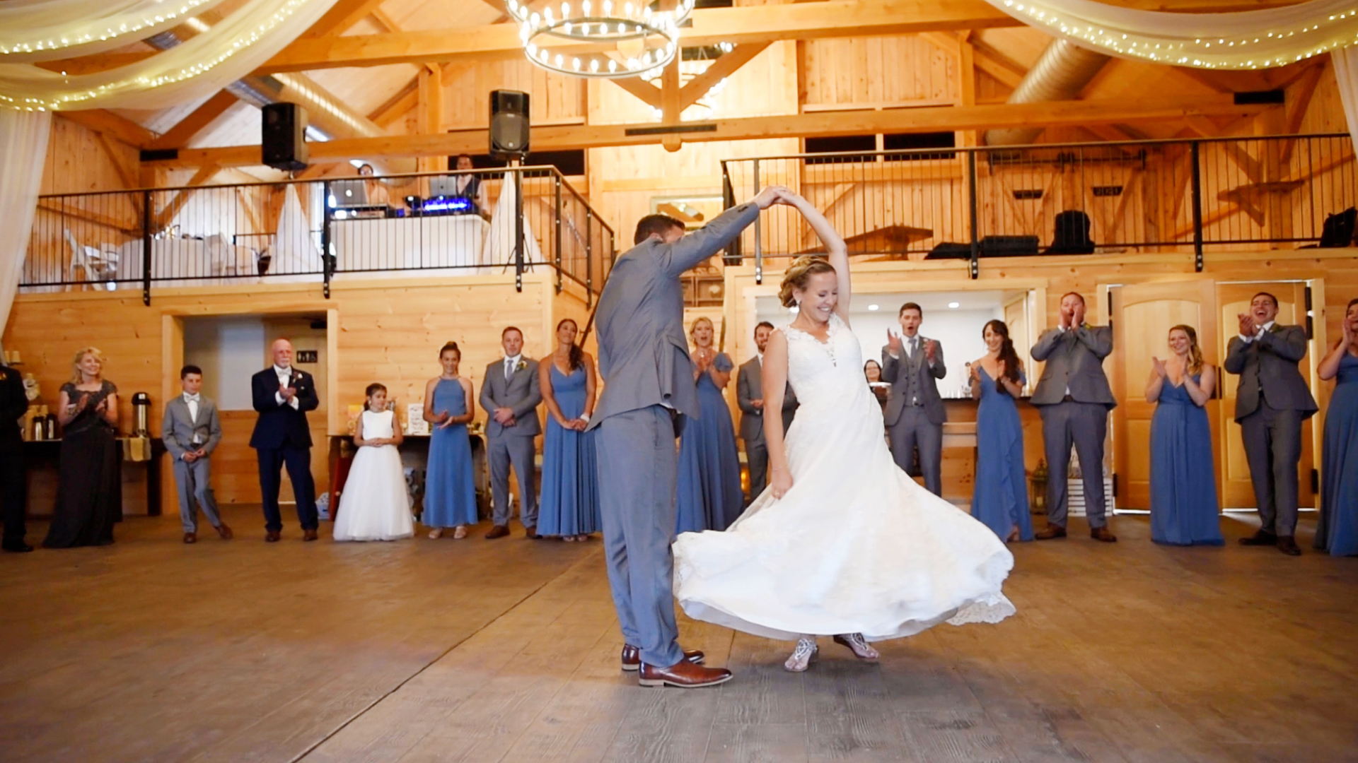 summer wedding first dance inside the barn at fortune valley manor in saugerties ny