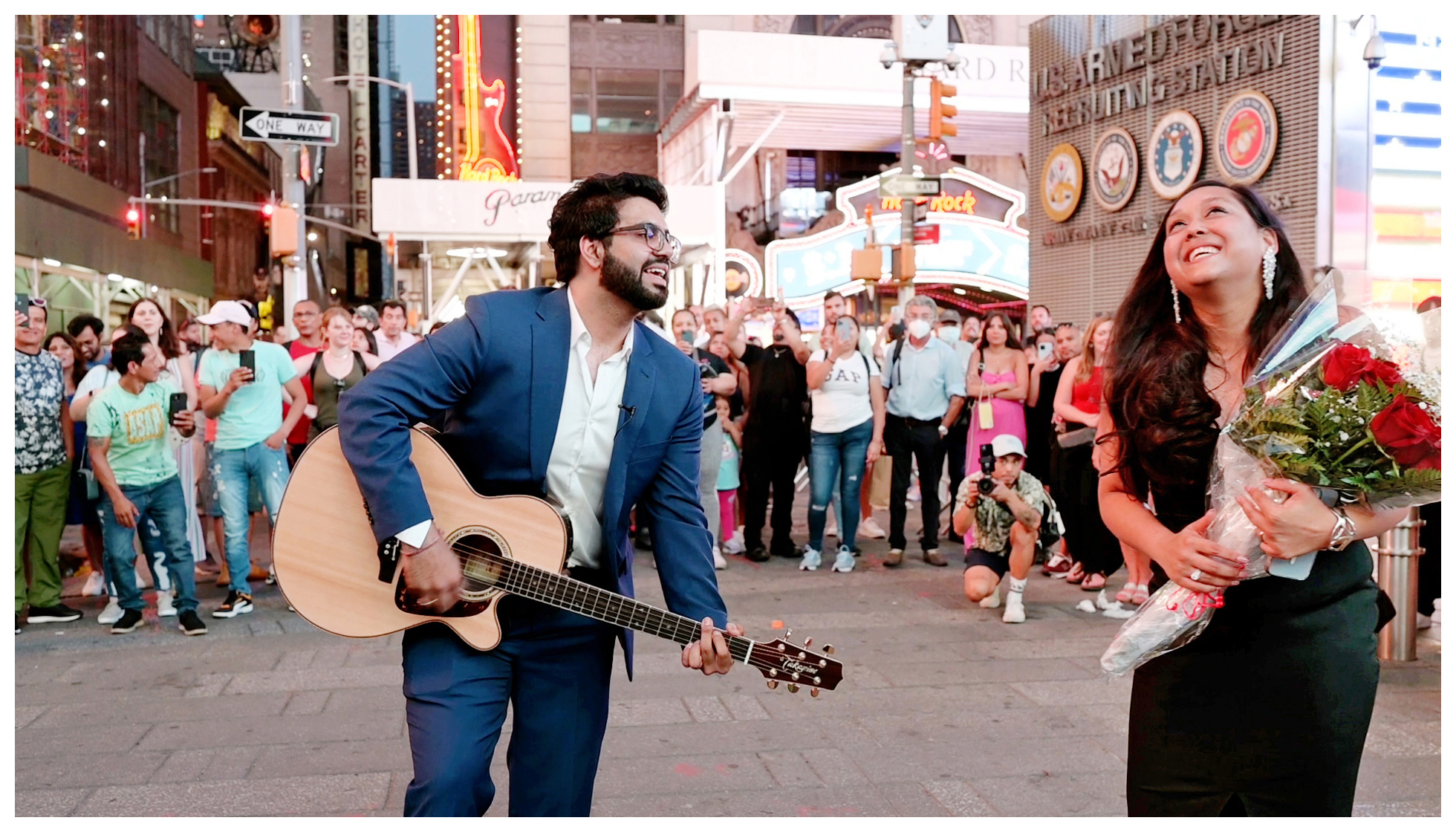 epic times square billboard flash mob proposal video nyc videographer