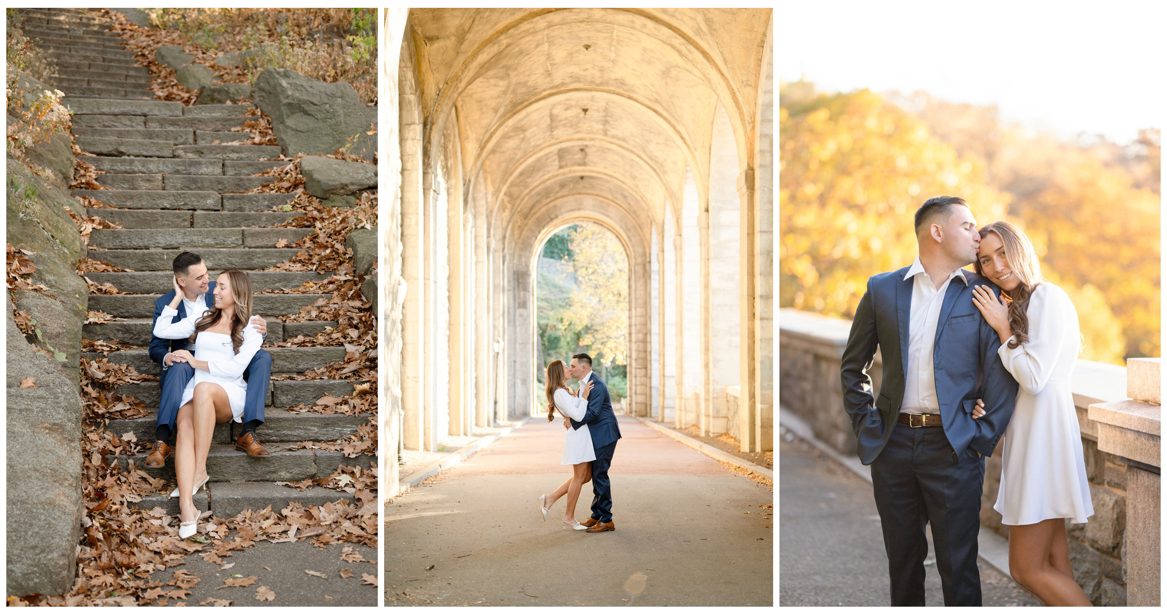 fort tryon park ny fall sunset engagement session at golden hour